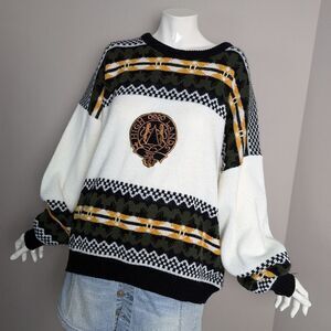 Vintage 90s crew neck knit sweater Scottish highlands Porto Bello XL